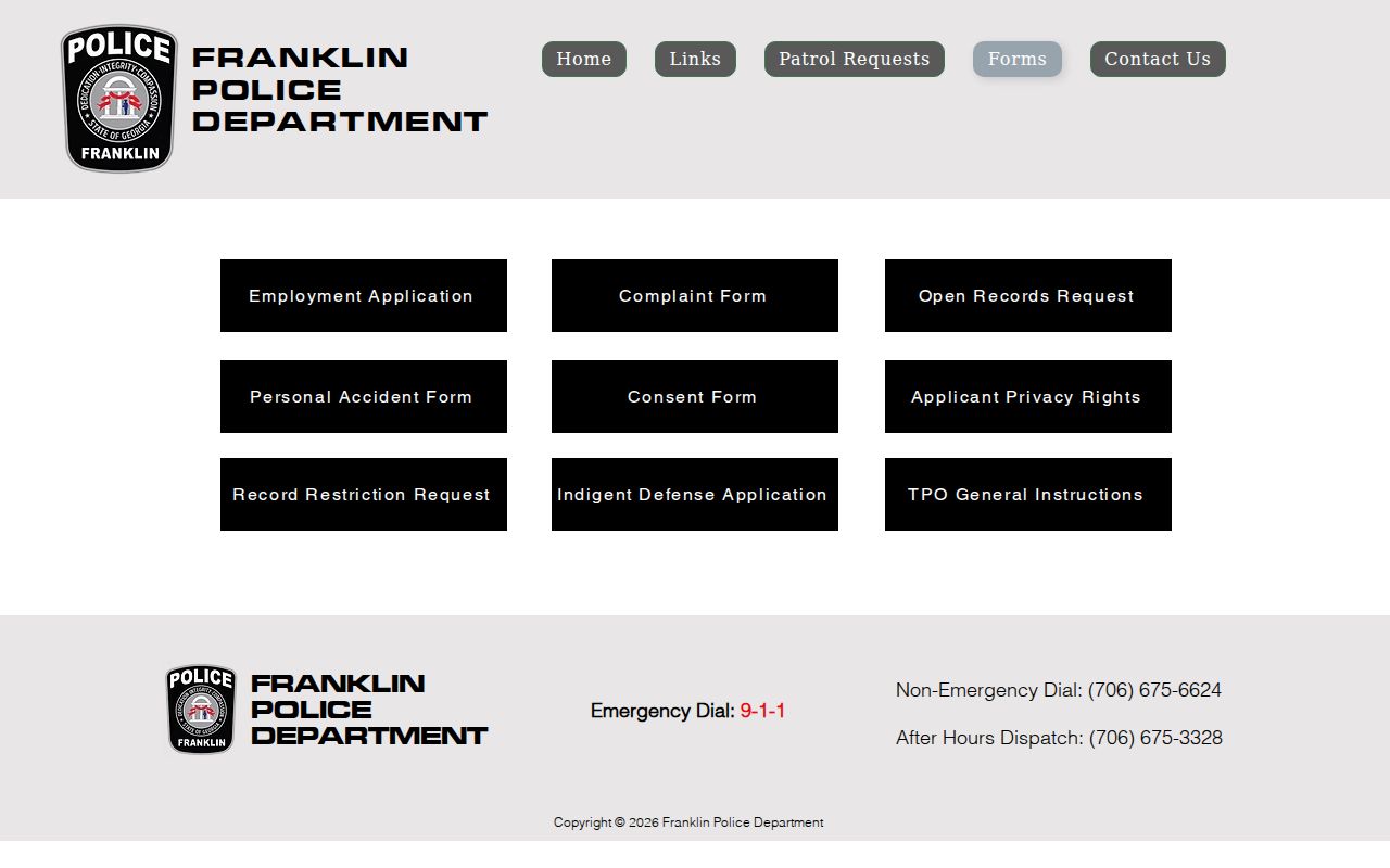 Franklin Police forms for Franklin warrant record requests