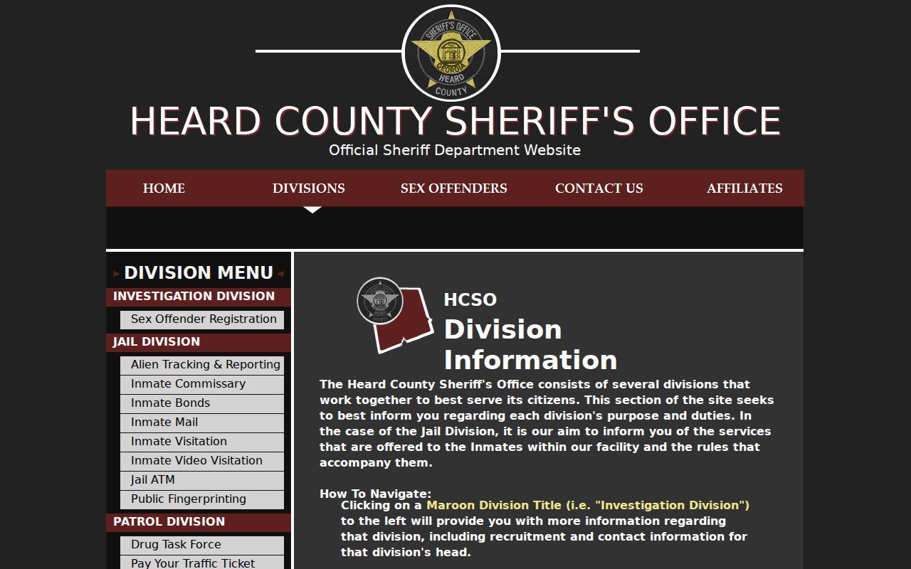 Heard County Sheriff's Office divisions page and public navigation